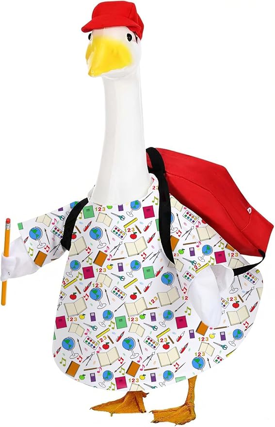 AZYM Back to School Porch Goose Outfit – 4-Piece Set for 23″ Yard Statue